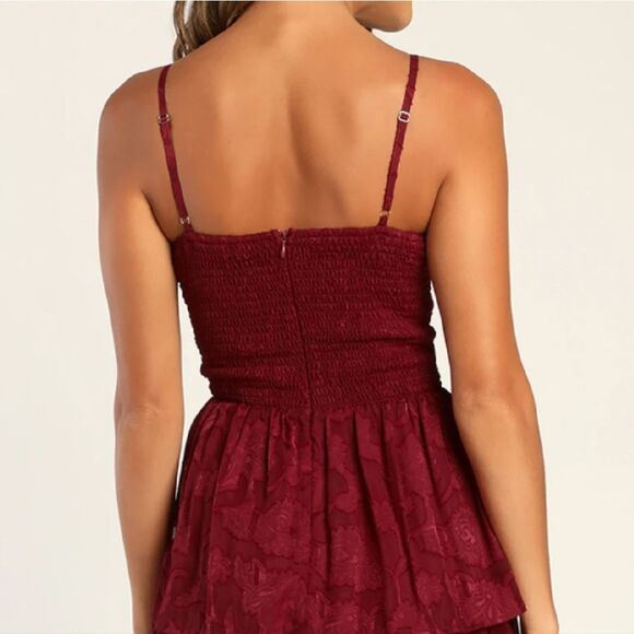 Lulu's Grace And Beauty Burgundy Burnout Floral Tiered Midi Dress Medium NWT - Picture 6 of 10